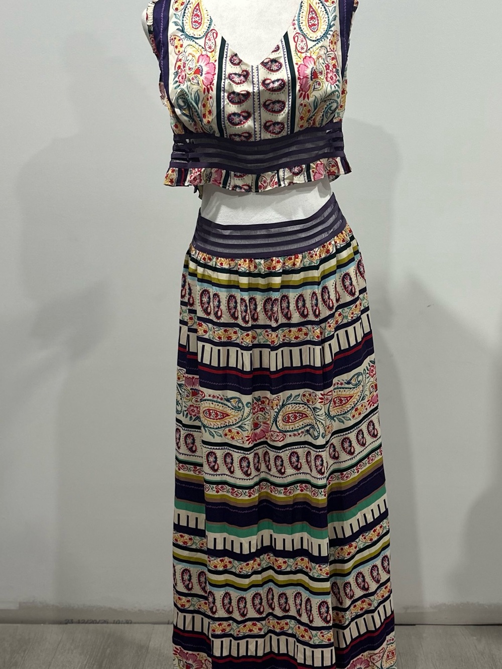 Boho Maxi Skirt in Navy and Cream - Printed Women's Skirt